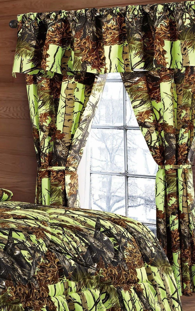 Regal Comfort The Woods Lime Green Camouflage 5pc Curtain Set for Hunters Cabin or Rustic Lodge Teens Boys and Girls(Curtain, Lime Green)