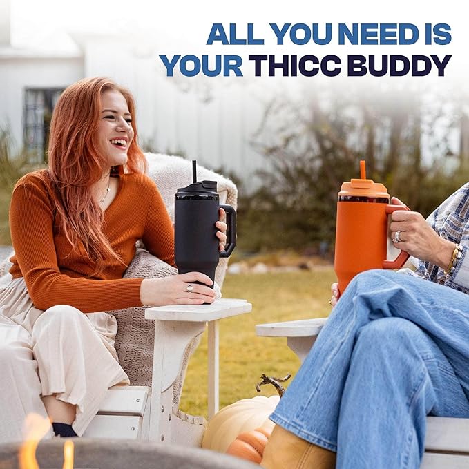 Frost Buddy Thicc Buddy - 16 oz Stainless Steel Vacuum Insulated Tumbler with Lid and Straw for Water - Travel Mug Cupholder Friendly - Gifts for Women Men Him Her (Red)
