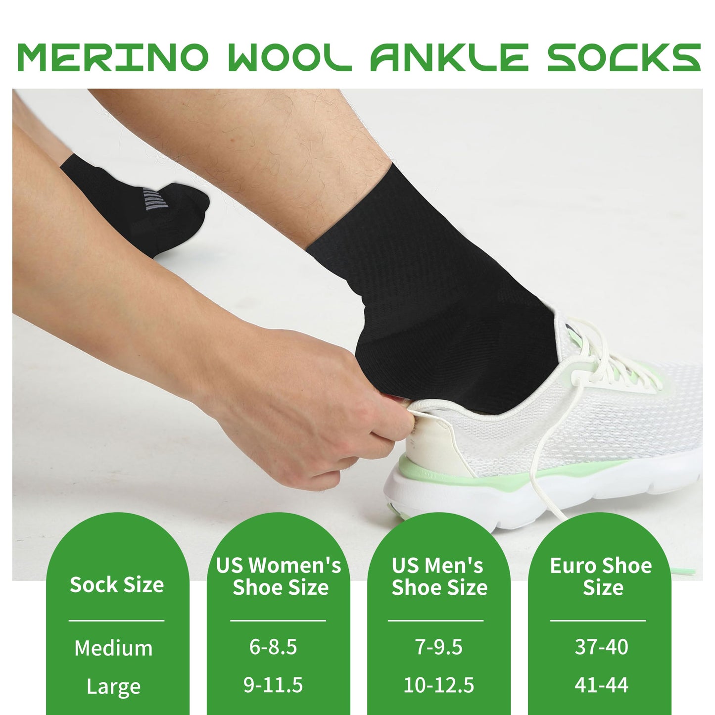 RZTT 90% Merino Wool Socks for Men and Women Athletic Ankle Socks with Arch Support Breathable Ultra Soft 3 Packs for All day Comfort,Large,White