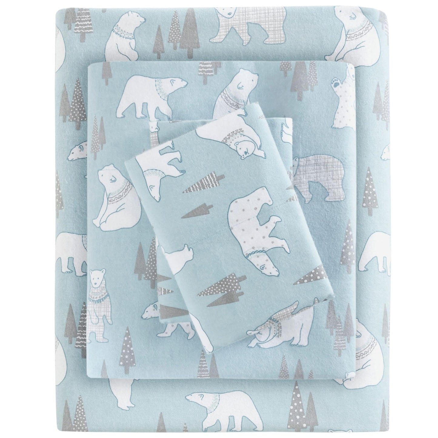 True North by Sleep Philosophy Cozy Flannel Warm 100% Cotton Sheet - Novelty Print Animals Stars Cute Ultra Soft Cold Weather Bedding Set, Twin, Blue Polar Bears 3 Piece