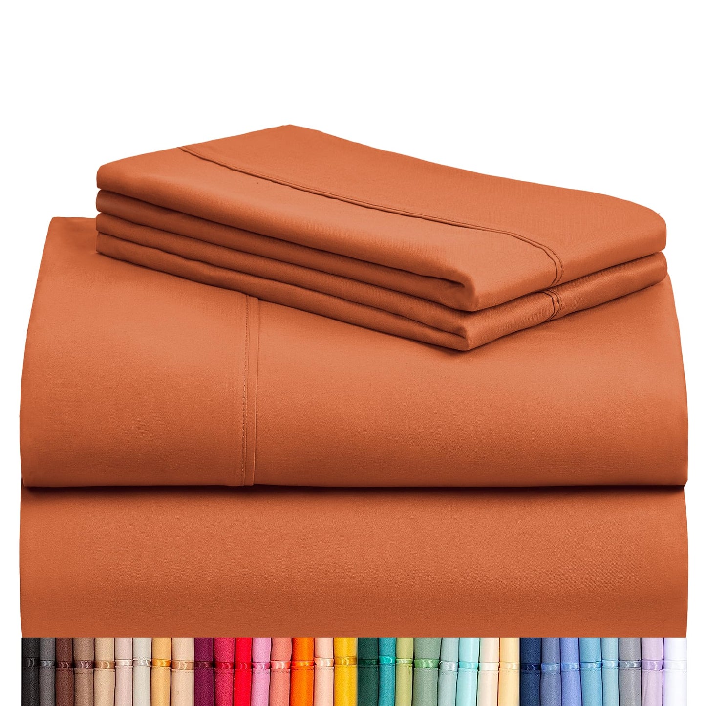 LuxClub 4 PC Full Size Sheet Set Deep Pockets 18" Wrinkle Free Cooling Sheets Machine Washable Hotel Bedding Silky Soft - Autumn Orange Full