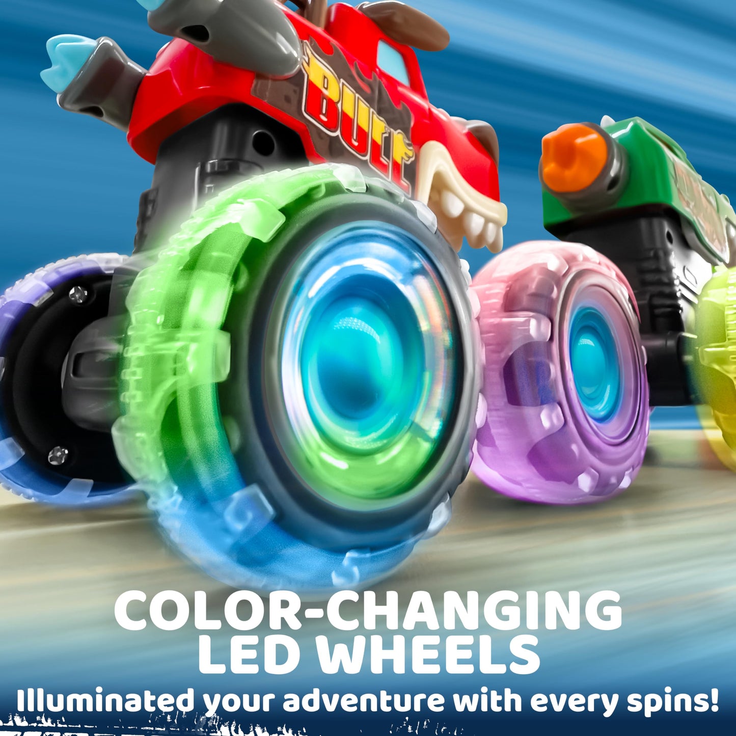 JOYIN 3 Pack Monster Truck Toy - Motion Activated Light-Up Cars for Toddlers - Monster Treads Lightning Wheels - Baby Toy Present - Press & Go Cars for Boys Girls Birthday Gifts