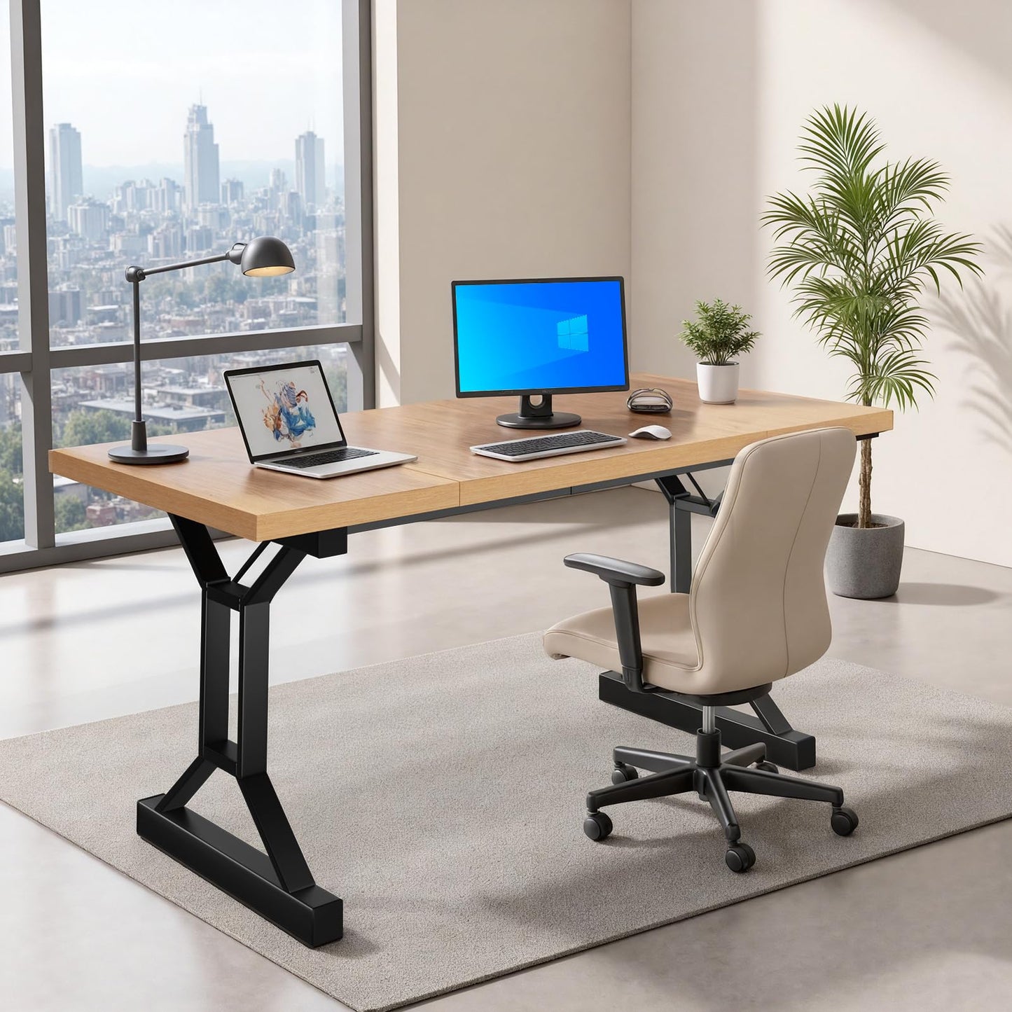 HONRISE 70.8-Inch Wooden Desk, Modern Executive Desk,Large Farmhouse Home Office Desks, Simple Study Computer Table, Desk Tables for Home & Dining