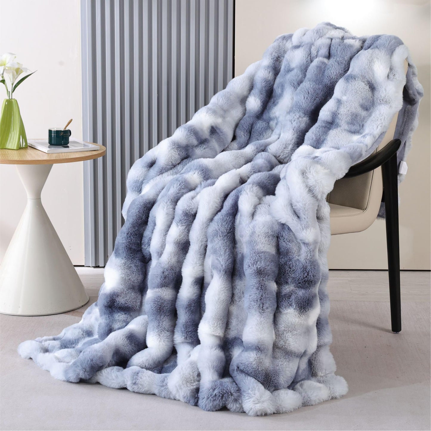 BlanketSolution Faux Fur Soft Fluffy Tie-dye Blue Throw Blanket for Living Room Bedroom Couch 60X80 Fuzzy Bubble Thick Throw Blanket Decorative Blanket Home Decor 860 GSM