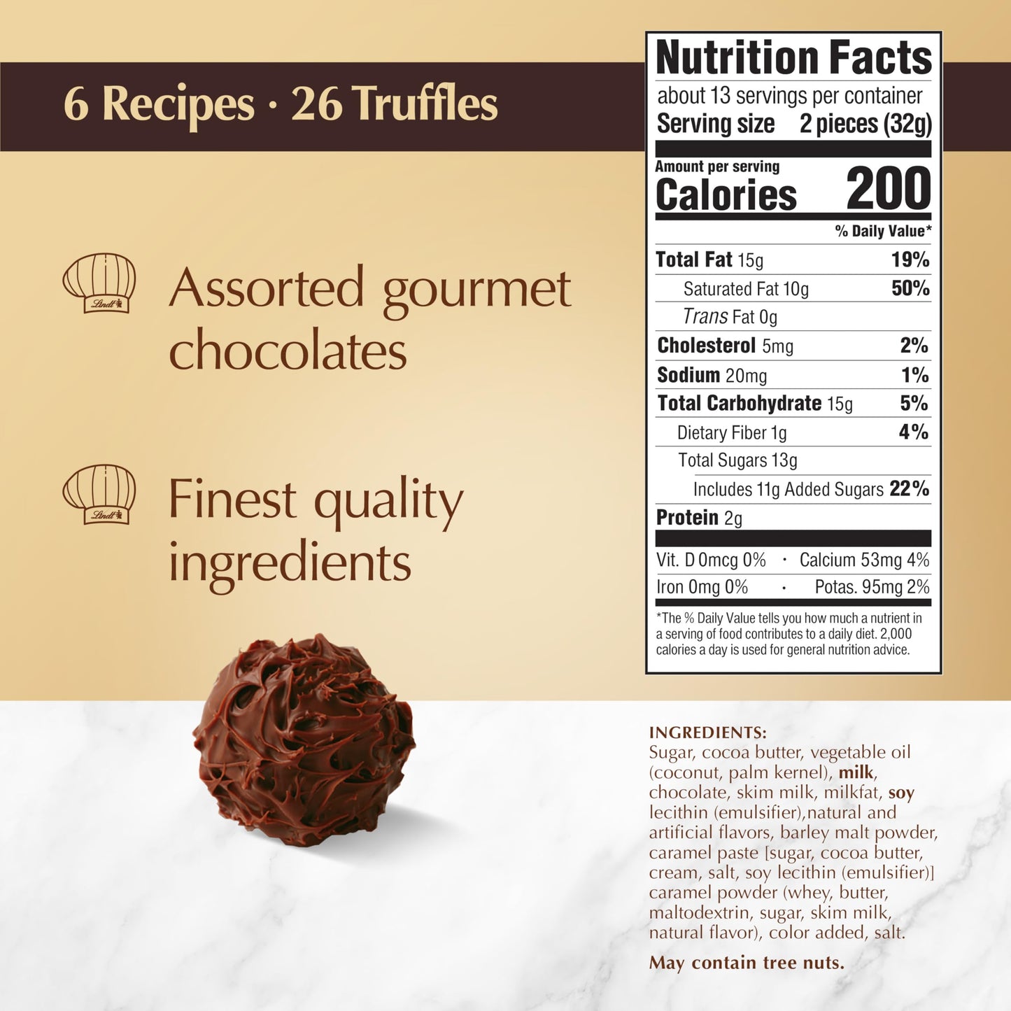 Lindt Gourmet Chocolate Truffles Gift Box, Assorted Chocolate Candy for Mother's Day Gifts, 26 Count, 14.7 oz. Box