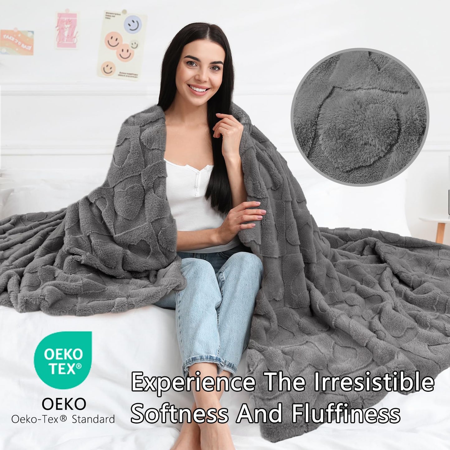 Bcareself Faux Fur Throw Blanket Ultra Soft Plush Fluffy Blanket for Couch, Bed, Sofa - Lightweight Yet Warm Winter Blanket for Women Men - Machine Washable 50x60 Inches Gray