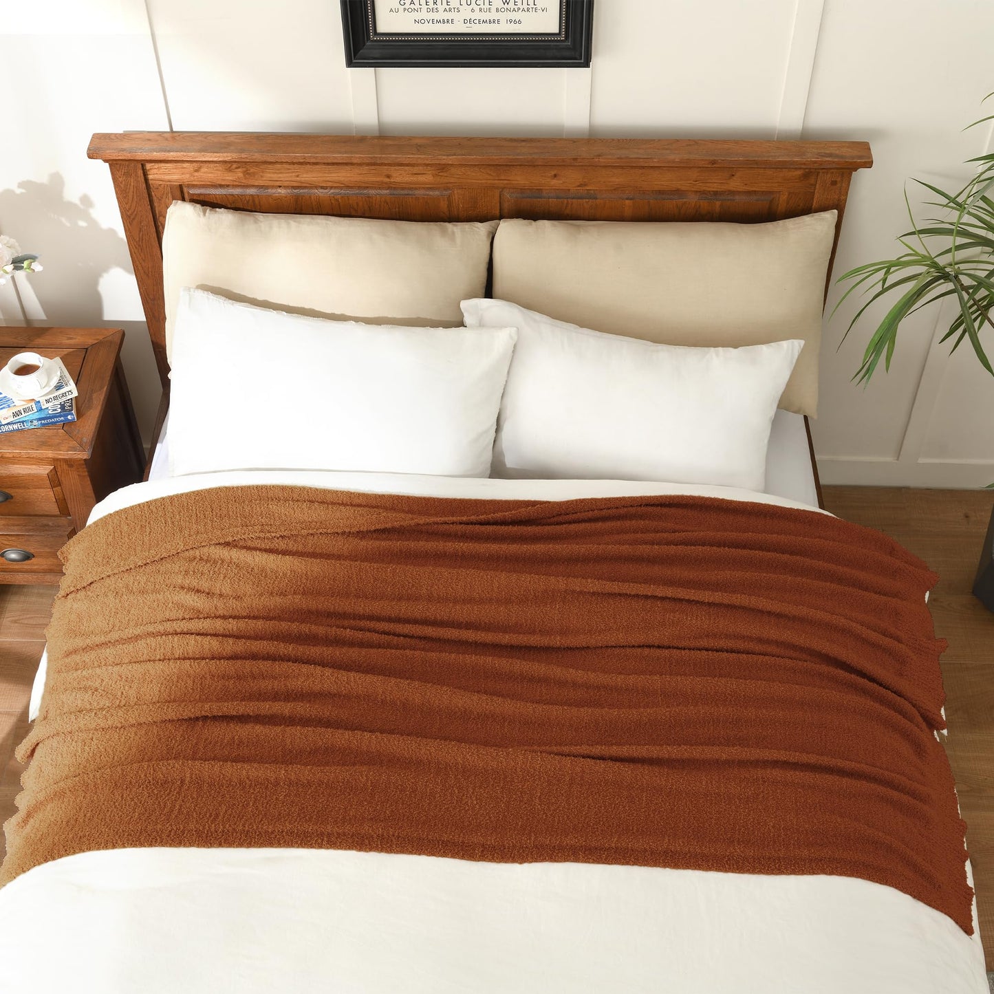 Knit Throw Blanket Super Soft Warm Blanket for Couch Lightweight Fluffy Blanket for Bed Sofa 50x60 Inches Rust
