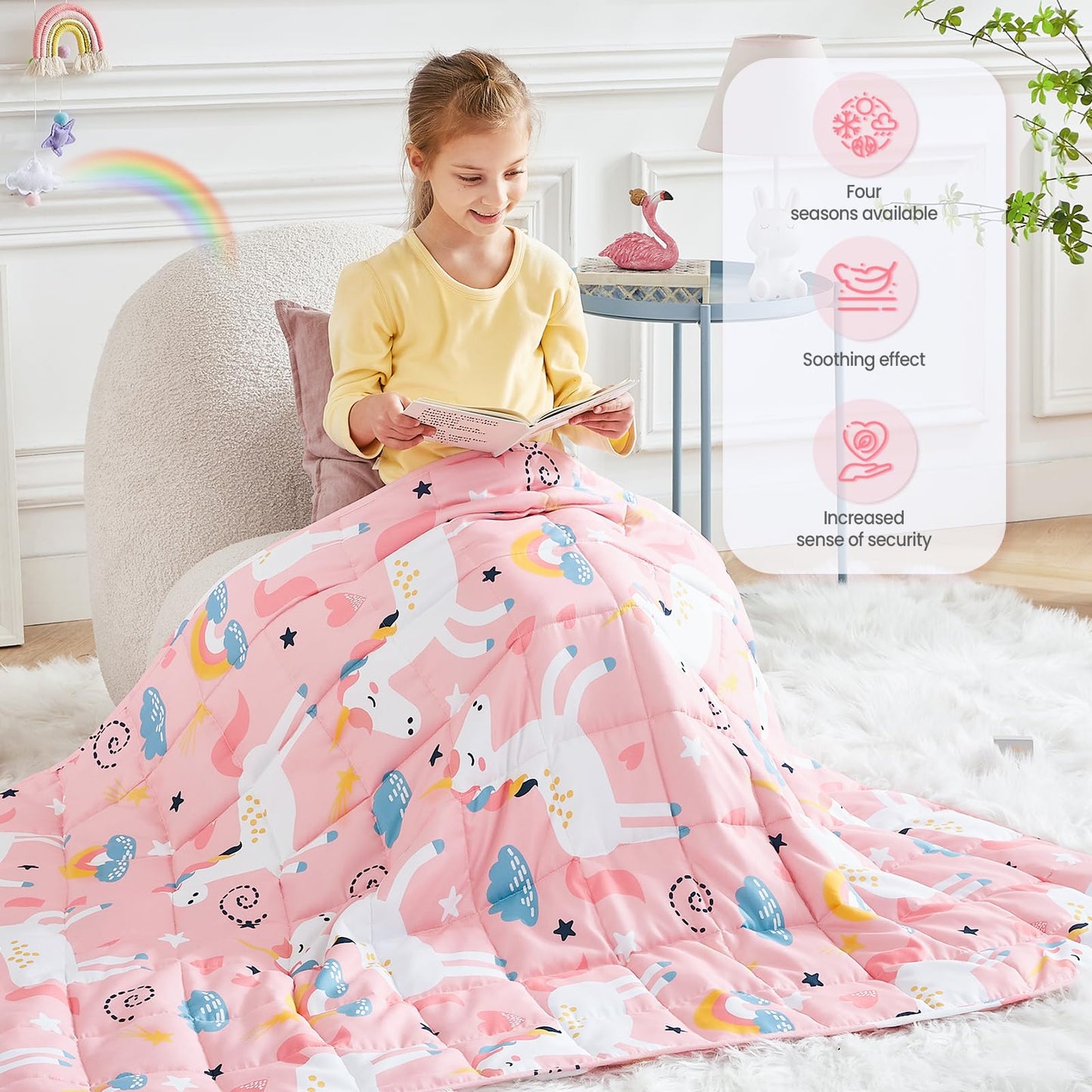 HOSUKKO Weighted Blanket - 5 lbs Pink Unicorn Heavy Blanket - Breathable Blanket(36 * 48 inches, 5 lbs)