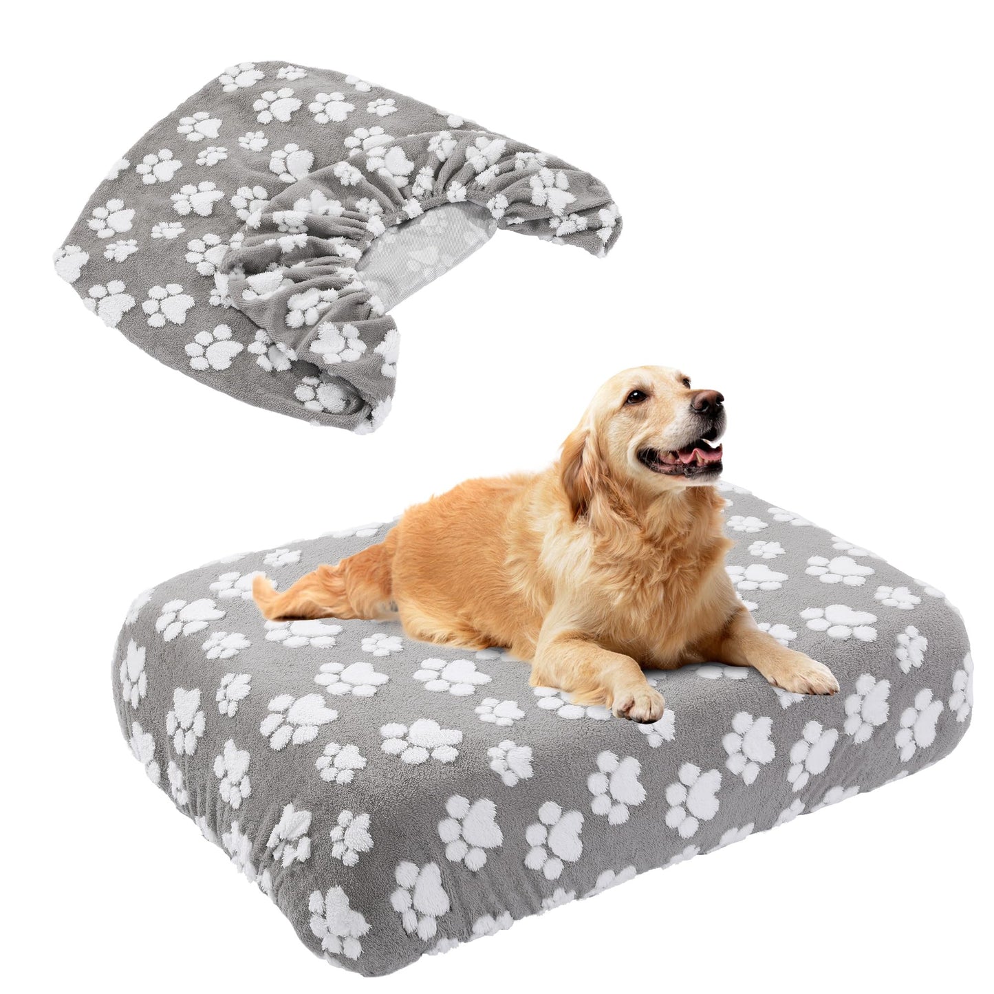 BALAPET Washable Dog Bed Cover 100% Waterproof, Soft Plush Velvet Dog Bed Covers Replacement Only, Fitted Reusable Cover for Pet Mat Bed(36x27x6in)
