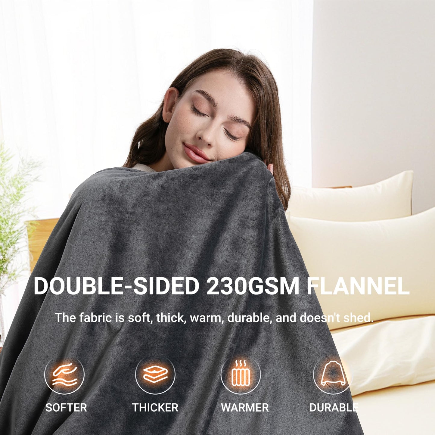 Rutoab Heated Blanket with 20000mAh Power Bank, 58"X35" Dual-Sided Crystal Velvet, Rapid Heating, 3 Temps, Portable Cordless Heated Throw Shawl for Indoor & Outdoor Comfort (Dark Gray)