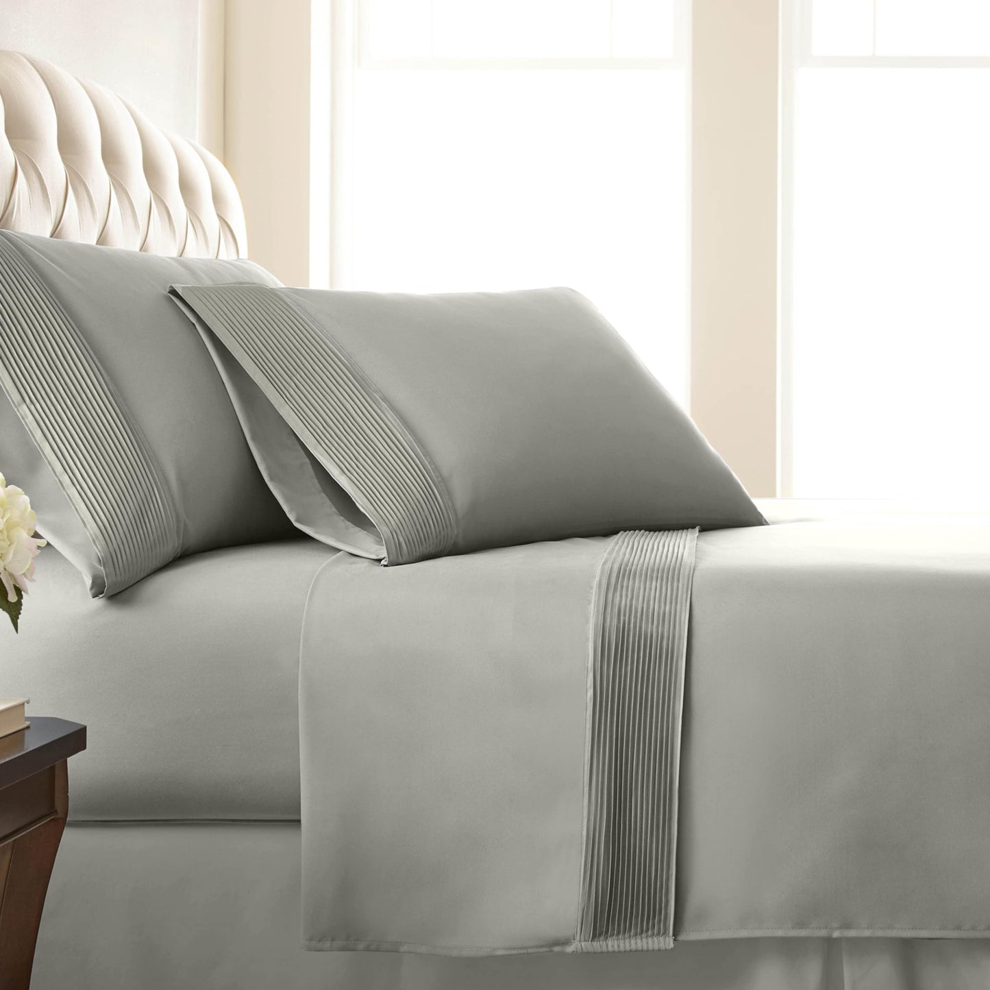 Southshore Fine Living, Inc. Queen Sheets 4-Piece Set | 21" Extra Deep Pocket with 2 Pillowcases | Hotel Luxury Quality | Easy Care, Wrinkle-Free Bedsheet | Microfiber Bedsheets | Steel Grey