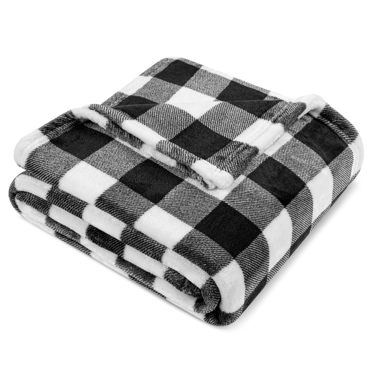 PAVILIA Black and White Buffalo Plaid Fleece Throw Blanket for Couch, Soft Checkered Flannel Blanket for Sofa, Plaid Christmas Couch Throw Bed, Warm Cozy Decorative Blanket Fall Decor Gift, 50x60