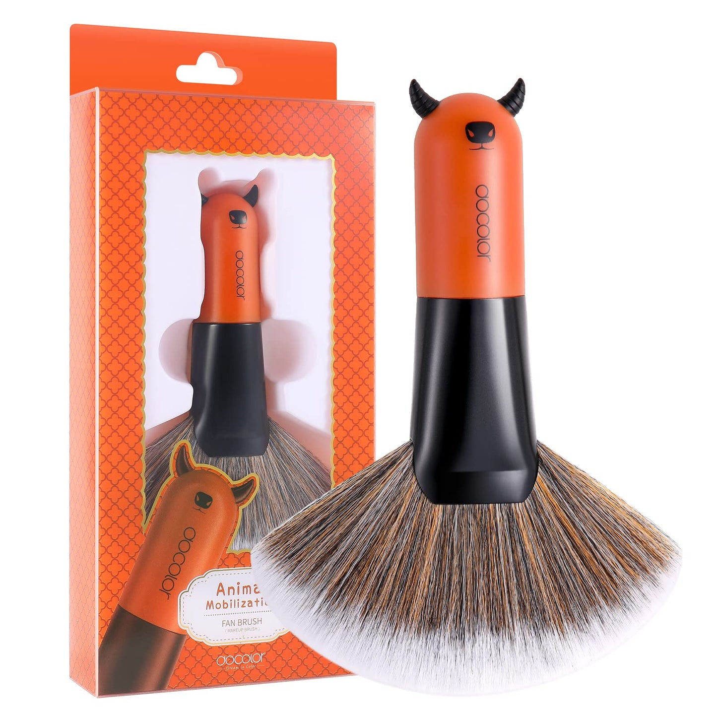 Docolor Fan Brush Professional Face Makeup Brush Highlighting Kabuki Premium Synthetic Hairs Cosmetic Tool, Red BULL Fan Brush