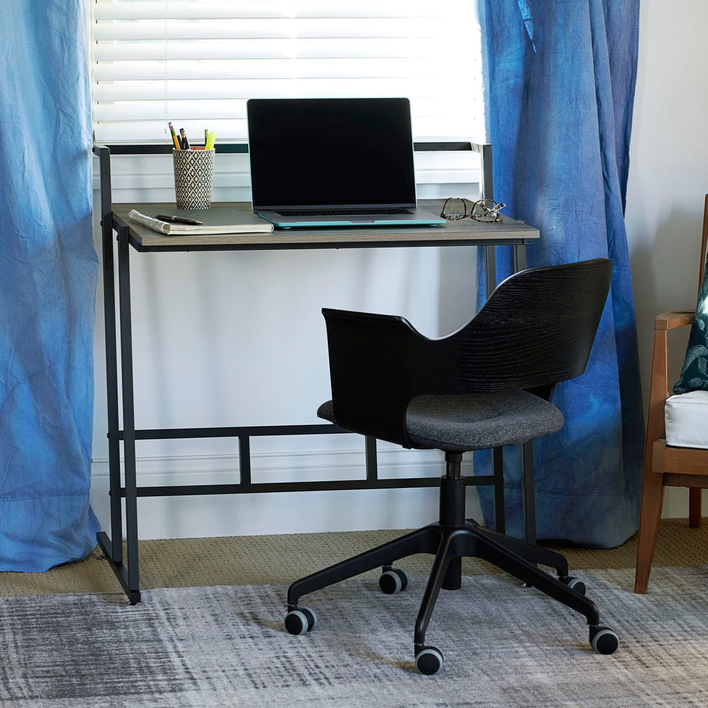 Household Essentials Jamestown Small Office Desk Ashwood Rustic Wood Grain and Black Metal