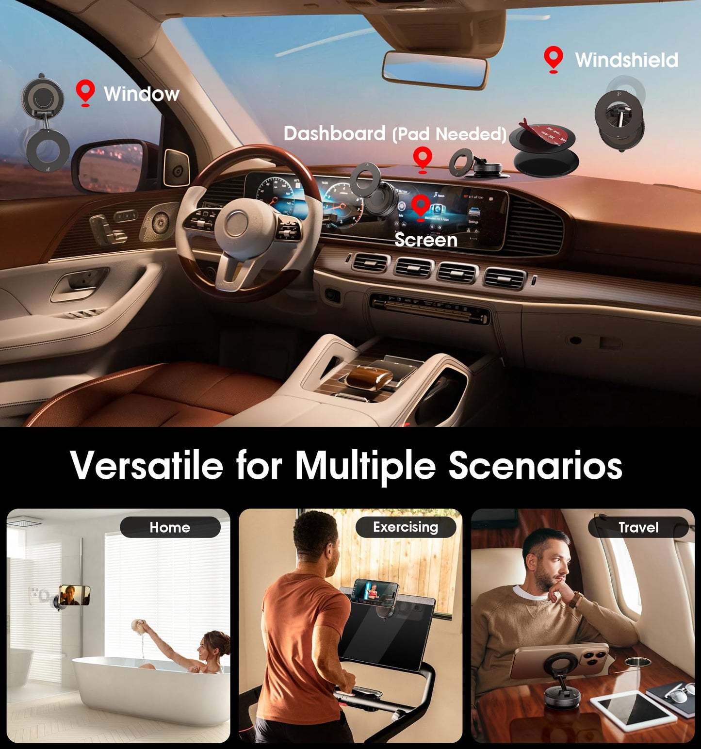 REOKILY 2026 Upgraded Vacuum Magnetic Car Phone Holder 360° Reinforced 96LBS Ultra Suction Cup Phone Mount for MagSafe Cell Phone Holders for Your Car/Gym/Mirror Mount for iPhone & Android