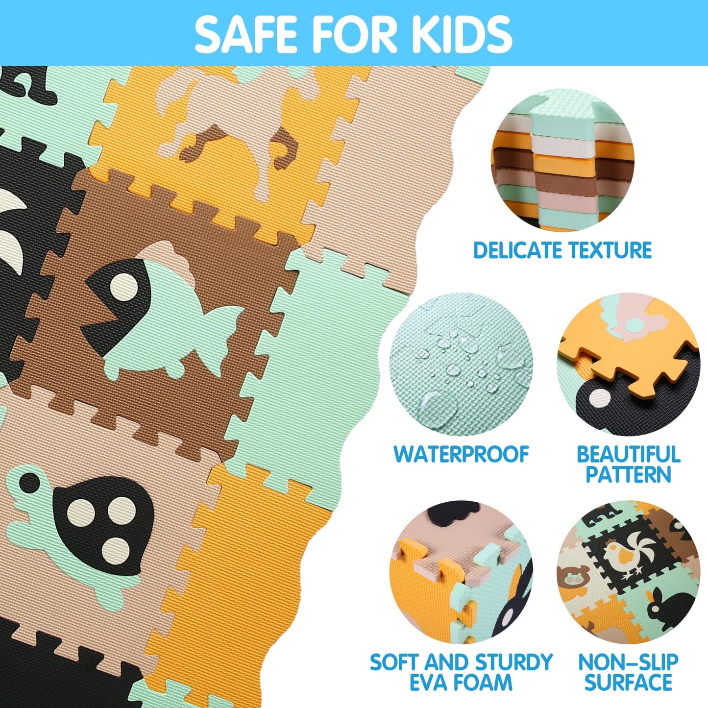 Tamiplay Foam Play Mat for Kids,25Pcs Square Interlocking Puzzle Floor Mat,Baby Play Mat Floor Mat Foam Puzzle Playmat for Toddlers with Fence(Animal-CSH005