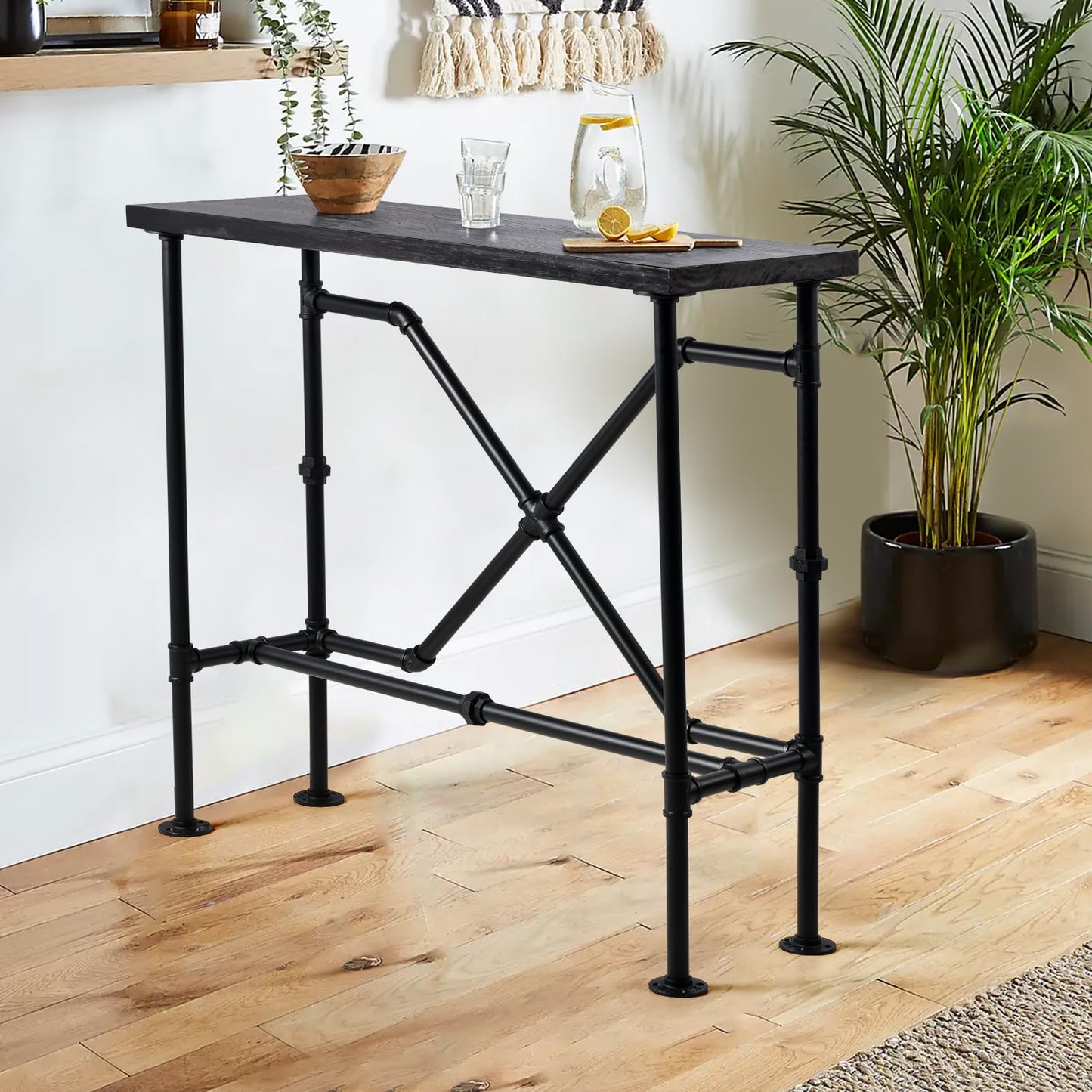 BOKKOLIK 41.3inch High Pub Table Industrial Rectangle Narrow Bar Table for Living Room Kitchen Vintage Console Table for Entryway Hallway Metal Pipe and Wood Design