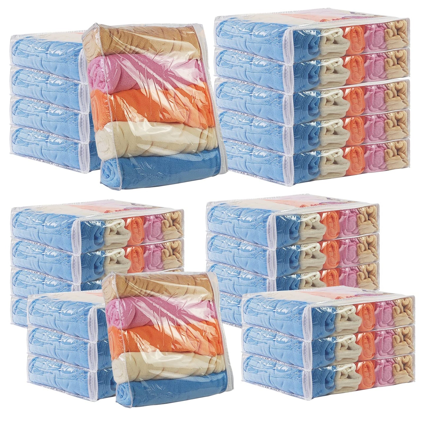 25Pcs Clear Vinyl Zippered Storage Bags,Blankets Storage Bags Plastic Storage Bags for Sweater Clothes Bed Sheet Organizer with Zipper for Closet Linen Sweater Bed Sheet Pillow