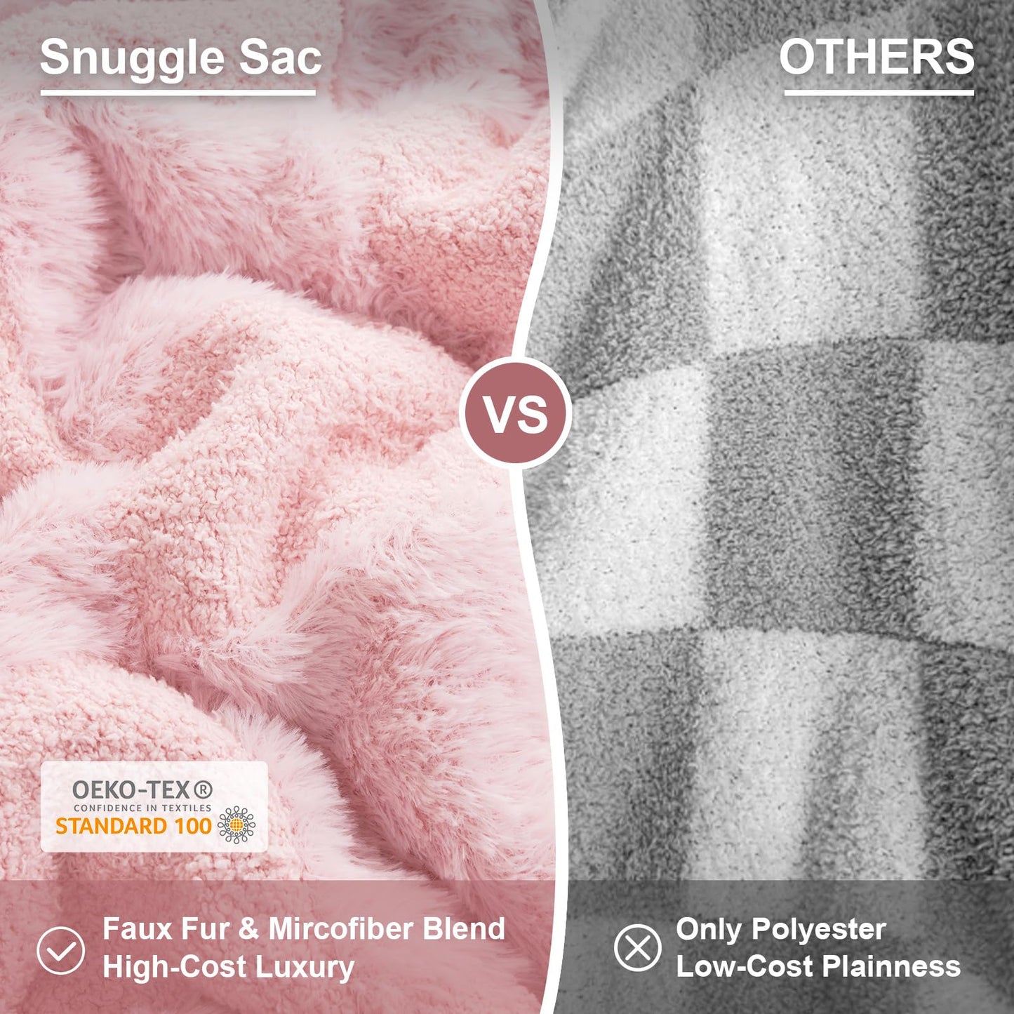 Snuggle Sac Pink Checkered Throw Blanket,Fluffy Faux Fur Knitted with Soft Microfiber Warm Throw Blankets for Couch, Sofa, Chair, Bed, Solid Pink, 50x60 inches