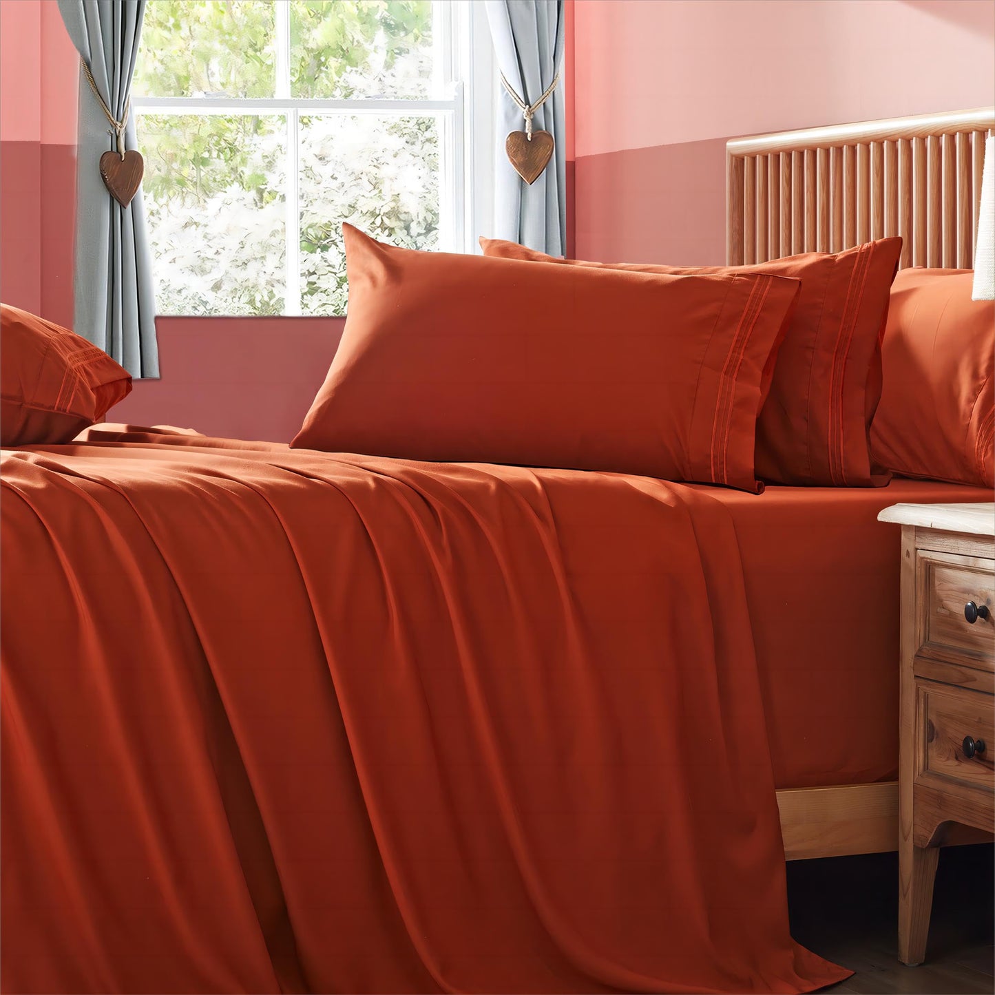 Homiest Extra Deep Pocket Cal King Size Sheets Set, 6 Pieces Soft Burnt Orange Sheets 18-24 Inch Deep Pocket Bed Sheets, Hotel Luxury 1800 Thread Count Microfiber Bed Set Fits Ultra Deep Mattress