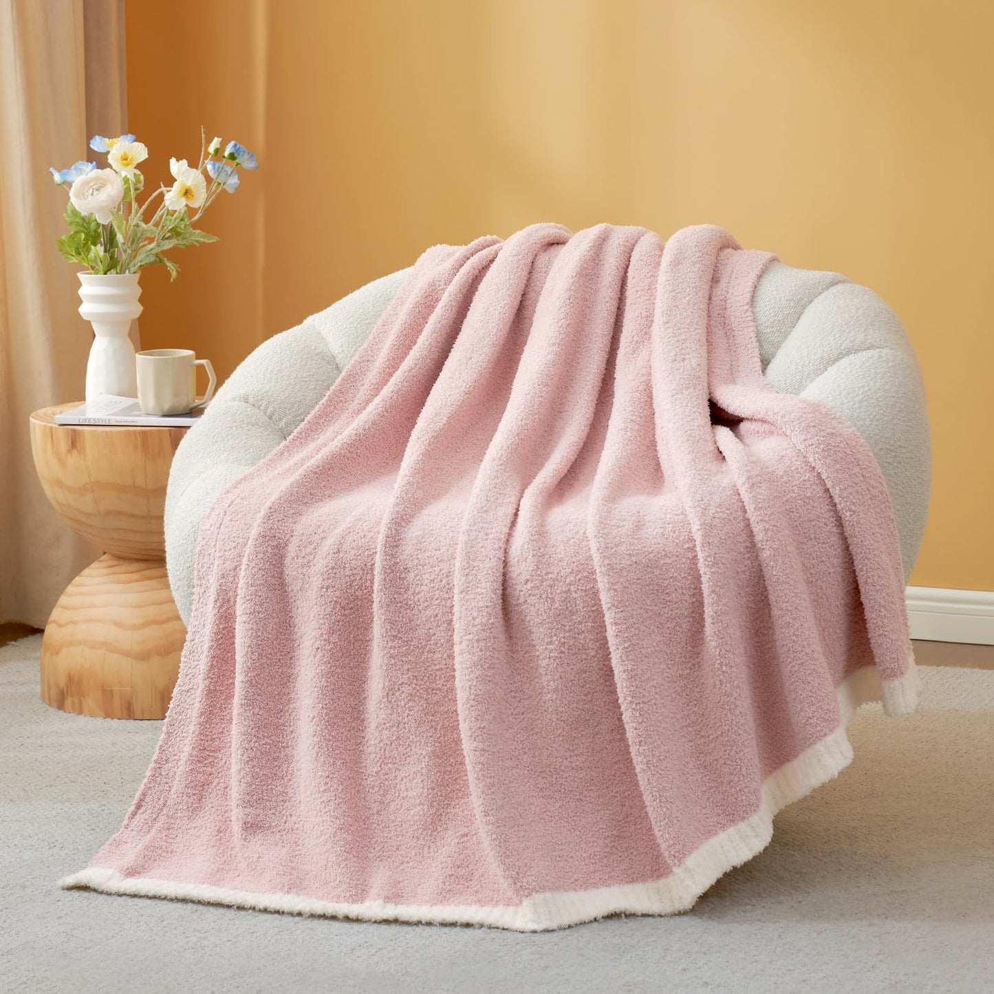 Snuggle Sac Ultra Soft Throw Blanket for Couch Bed Sofa 50x60 inches, Reversible Pink Blanket Microfiber Fluffy Fuzzy Cozy Knit Throws for Women Mothers Birthday Gifts