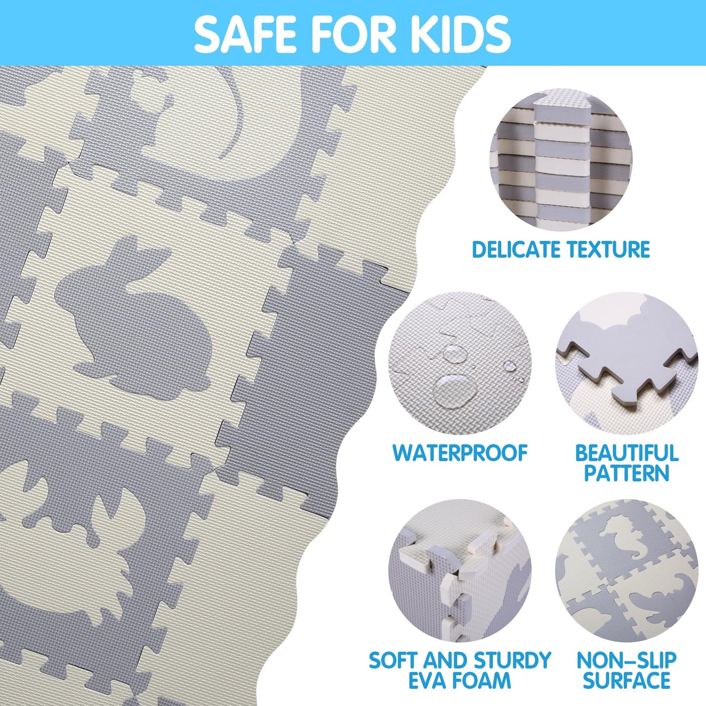 Tamiplay Foam Play Mat for Kids,25Pcs Square Interlocking Puzzle Floor Mat,Baby Play Mat Floor Mat Foam Puzzle Playmat for Toddlers with Fence(Animal-CSH039