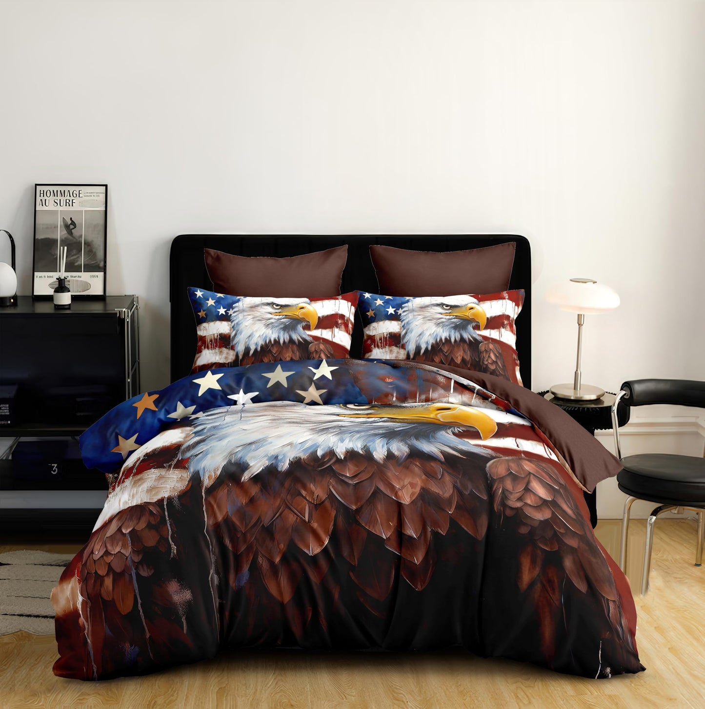 CCoutueChen American Eagle Comforter Set King,USA Flag Bedding Set Camouflage Wildlife Animal Bird Decor Comforter 3Piece Soft Lightweight Summer Quilt Set with 2 Pillowcases,Brown
