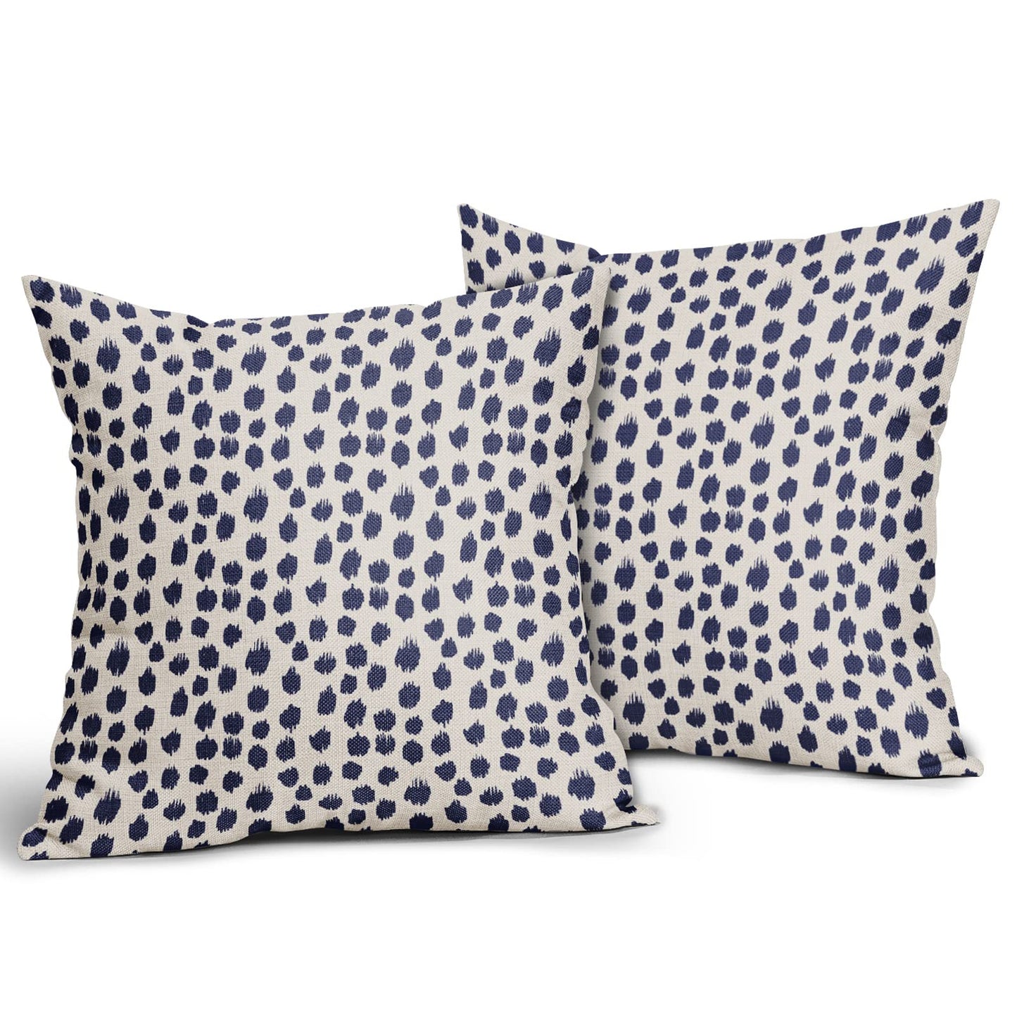 Navy Blue Cream Pillow Covers 18x18 Set of 2 Polka Dot Throw Pillows Outdoor Boho Design Brush Strokes Decorative Pillowcase Square Cushion Cover Linen Pillow Case for Home Sofa Couch Bed