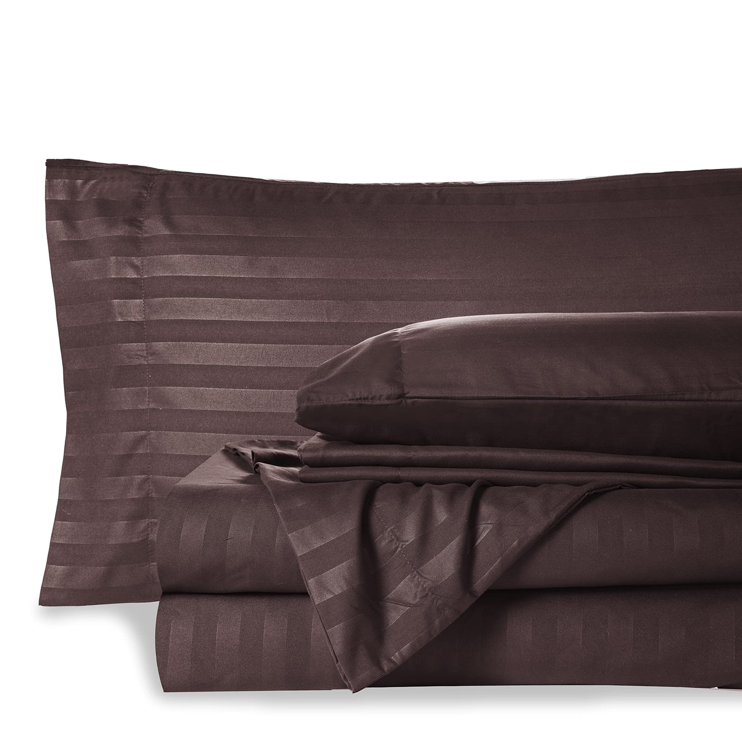 Mocassi King Stripe Sheet Set - Luxury Hotel 1800 Premier Bedding Sheets & Pillowcases - Ultra Soft Breathable & Cooling Bed Sheets - Wrinkle Resistant - 6 Piece Set - King, Brown