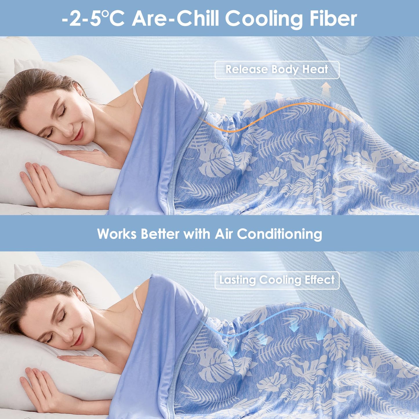 VK VK·LIVING Cooling Blanket for Hot Sleepers Breathable Summer Blankets Q-Max 0.5 Arc-Chill Cooling Thin Blankets for Night Sweats, Lightweight Double Sides Summer Blanket(Twin 60"x80", LightBlue)