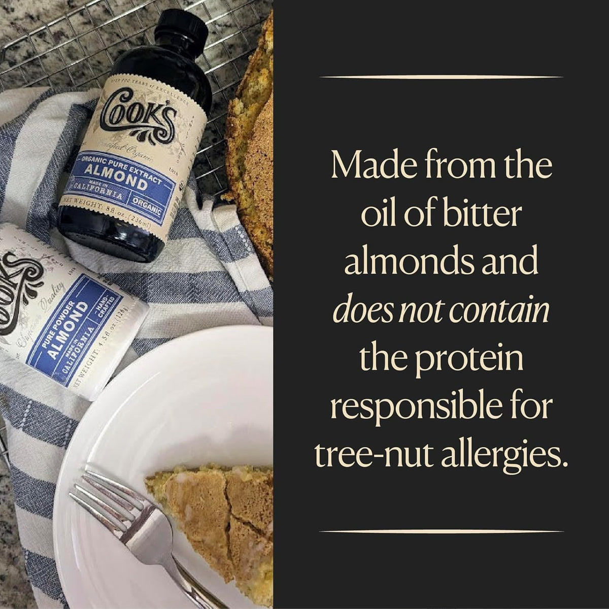 Cook’s, Pure Almond Extract for Baking, Cooking, and Mixology, Allergen Free Almond Flavoring Extract, 128 Ounces (1 Gallon)