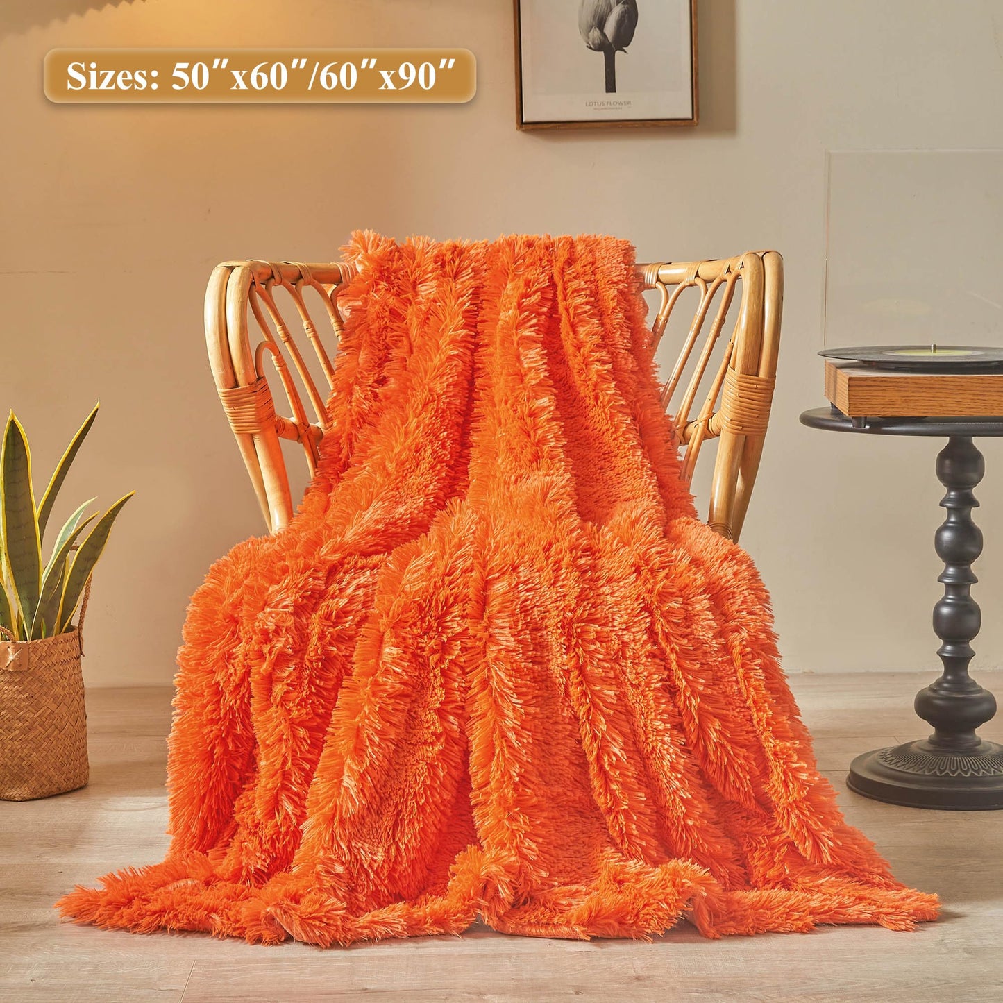 XeGe Luxury Faux Fur Throw, Orange Soft 50x60 Fluffy Blanket, Shaggy Plush Decorative Couch Throw, Cute Furry Bed Throw Fuzzy Office Lap Blanket for Bedroom Living Room Sofa, Orange