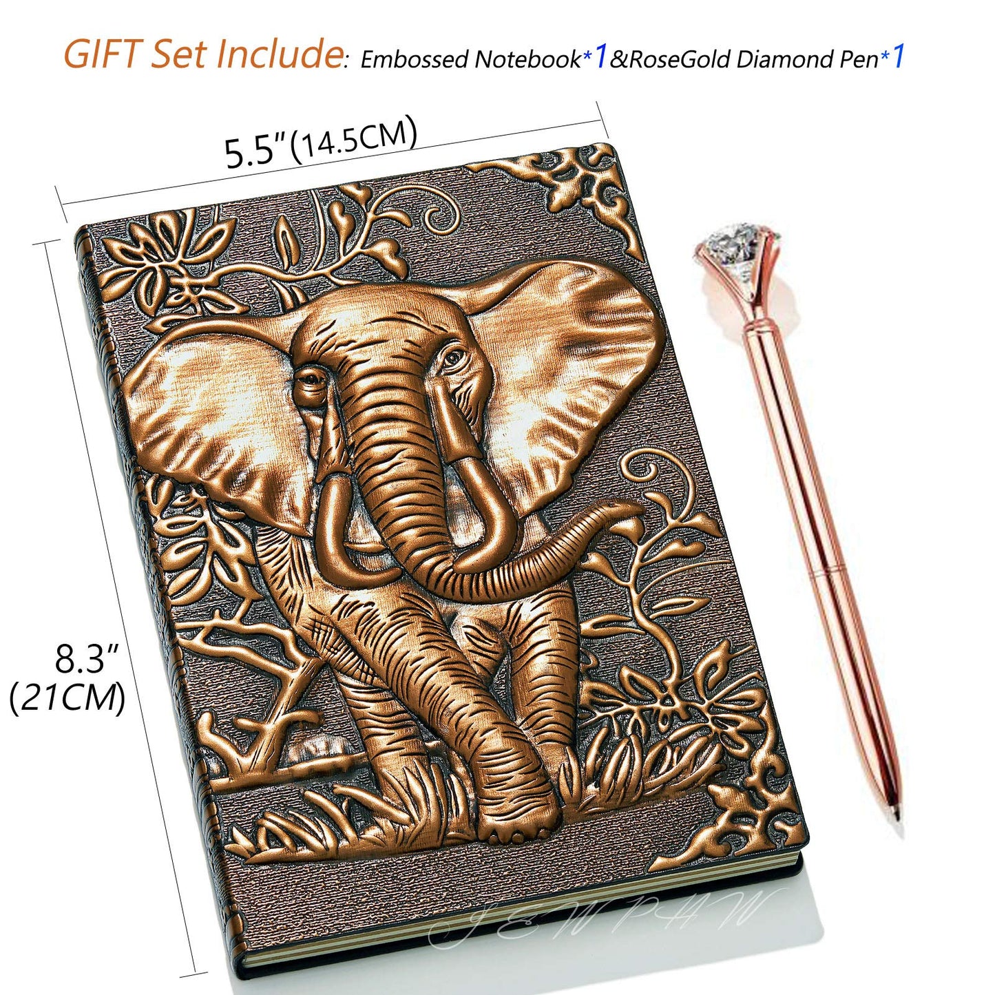 JEWPHX 3D Elephant Vintage Leather Journal Writing Notebook with Pen Set,Antique Handmade Leather Daily Notepad Sketchbook,Travel Diary&Notebooks to Write in,Elephant Journal Gift for Men Women