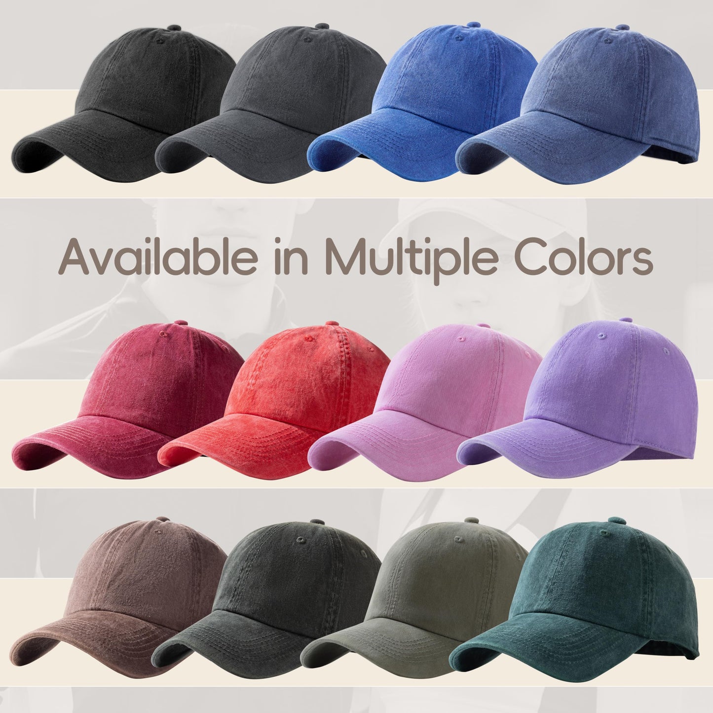 Vintage 100% Cotton Washed Baseball Cap Adjustable Size,Classic Low Profile Plain Retro Unisex Dad Hat(Blue+Black)