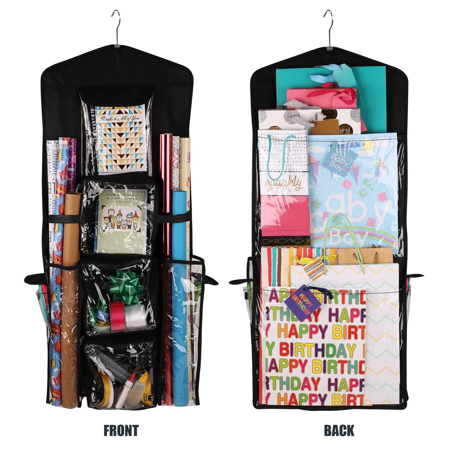 Regal Bazaar Double-Sided Hanging Gift Bag and Gift Wrap Organizer (Black)
