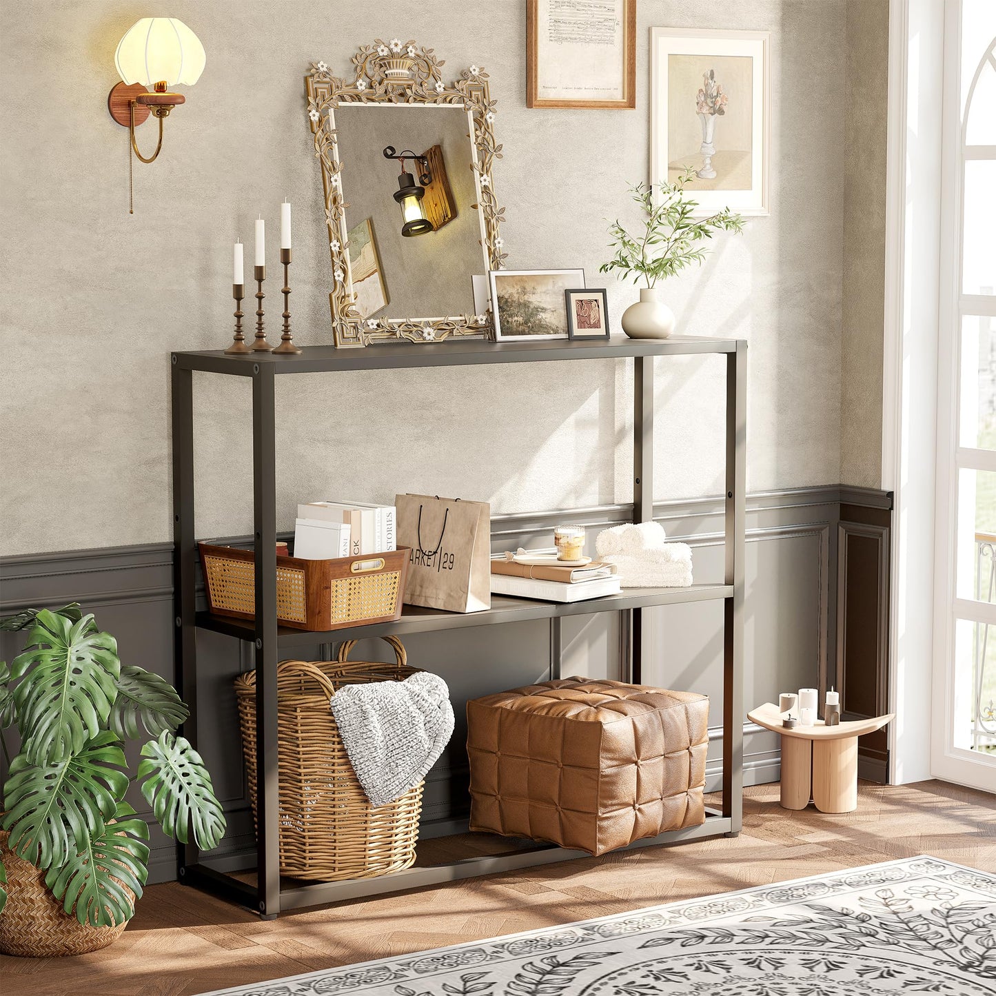 TIQLAB Small Entryway Table, 29.5" Narrow Console Table with Shelves, Sofa Table, Couch Table, Side Table, Entry Table for Hallway, Living Room, Small Space, Black