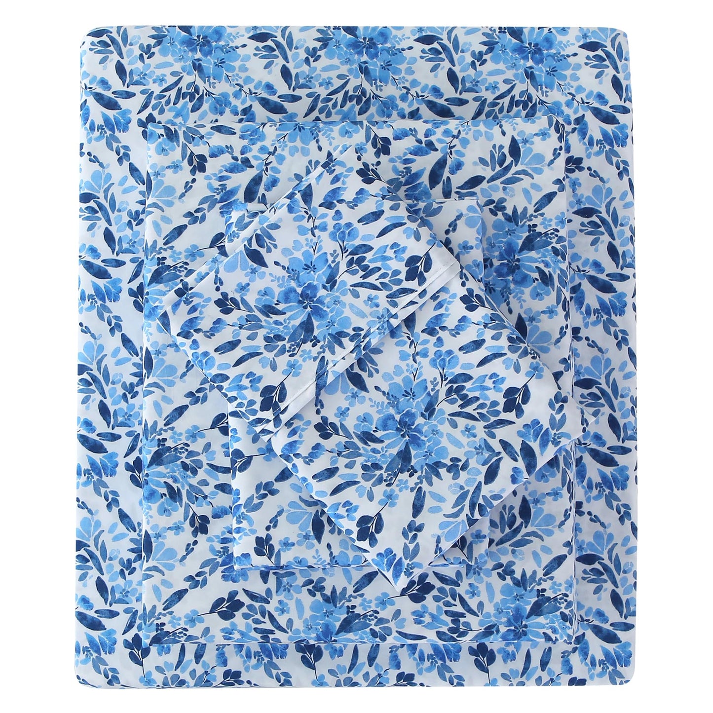 Viviland Floral Queen Sheet Set - 4 Piece Vintage Blue Flower Clusters Patterned Bed Sheets - Soft, Breathable Microfiber Sheets with Deep Pocket, Non-Slip Fitted Sheets & Pillowcases