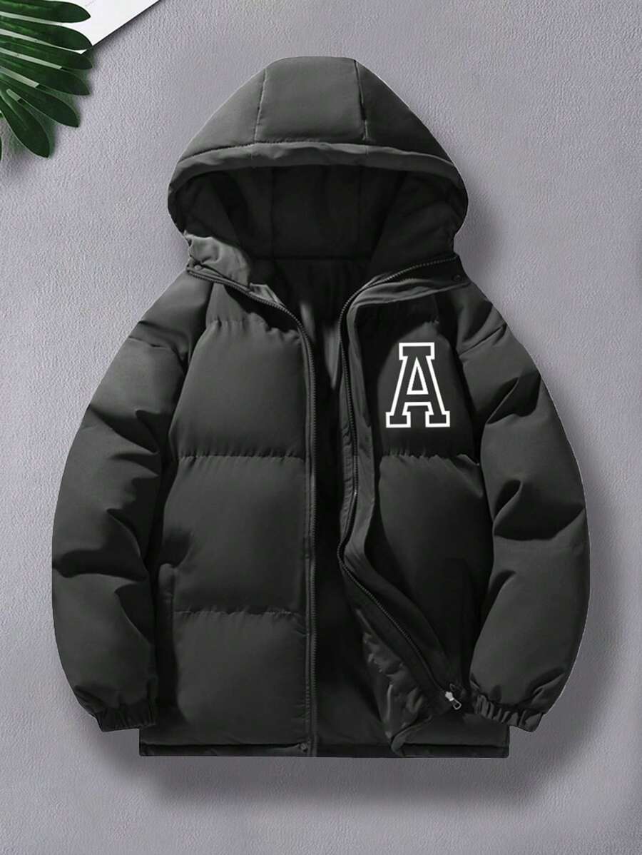 1pc Teenage Boys/Kids Fashionable Loose Casual Outdoor Letter Print Decor Halloween Party Thick Hoodie Jacket, Winter