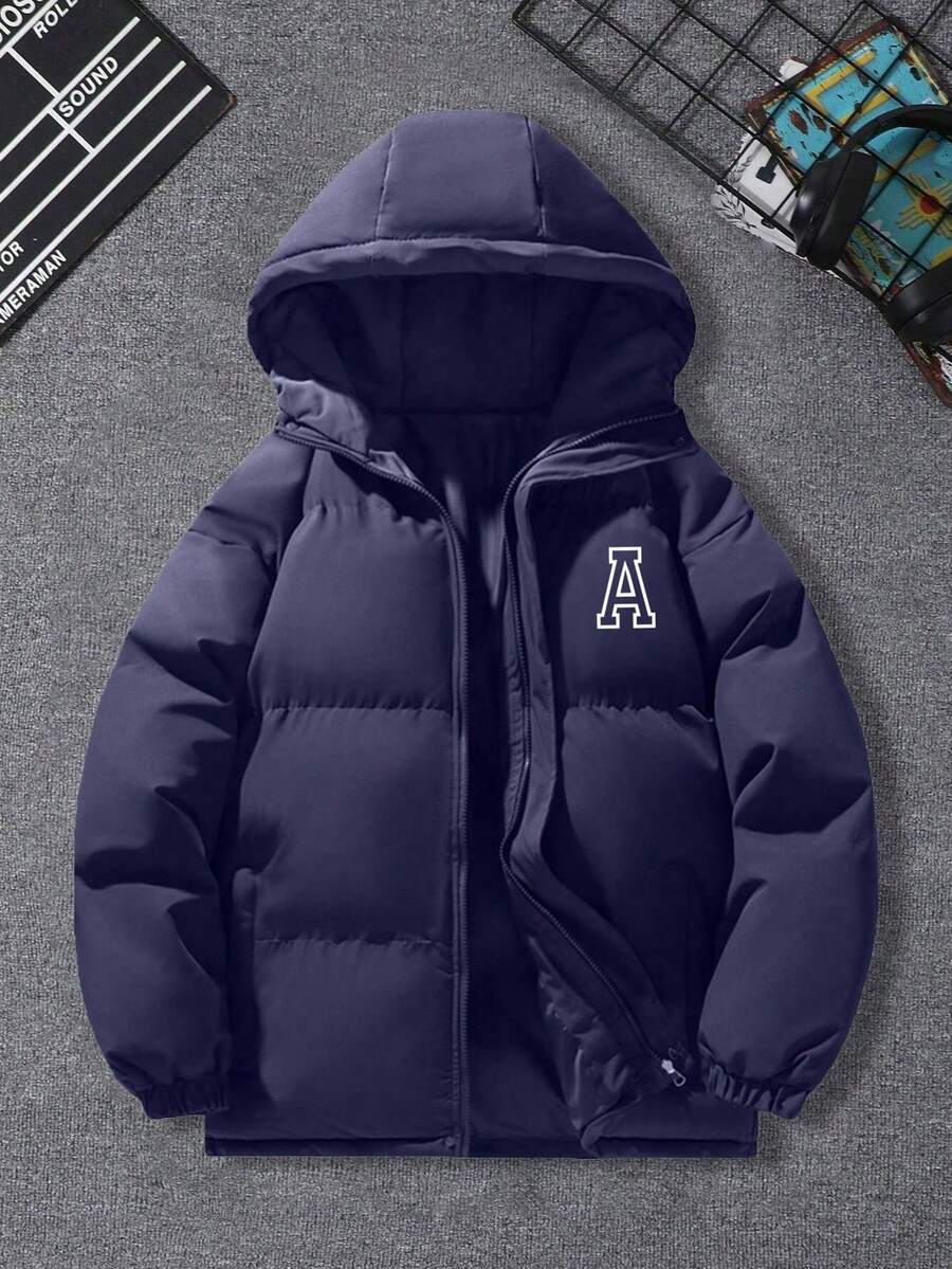 1pc Teenage Boys/Kids Fashionable Loose Casual Outdoor Letter Print Decor Halloween Party Thick Hoodie Jacket, Winter