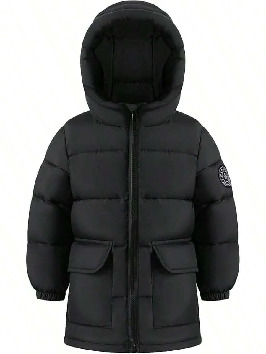 2025 New Model Kids Boy Girl Puffer Jacket Coat Hood Mid Length Light Weight Warm Insulated Padded Winter Outwear
