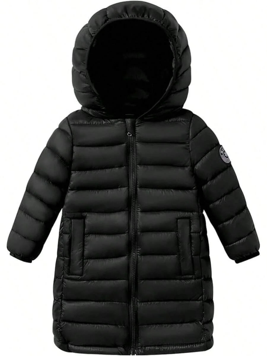 2025 New Model Kids Boy Girl Puffer Jacket Coat Hood Mid Length Light Weight Warm Insulated Padded Classic Solid Winter Outwear