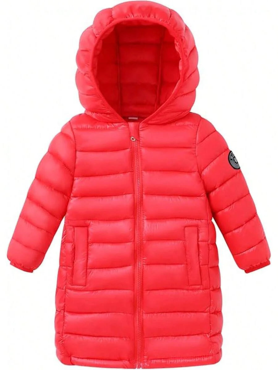 2025 New Model Kids Boy Girl Puffer Jacket Coat Hood Mid Length Light Weight Warm Insulated Padded Classic Solid Winter Outwear