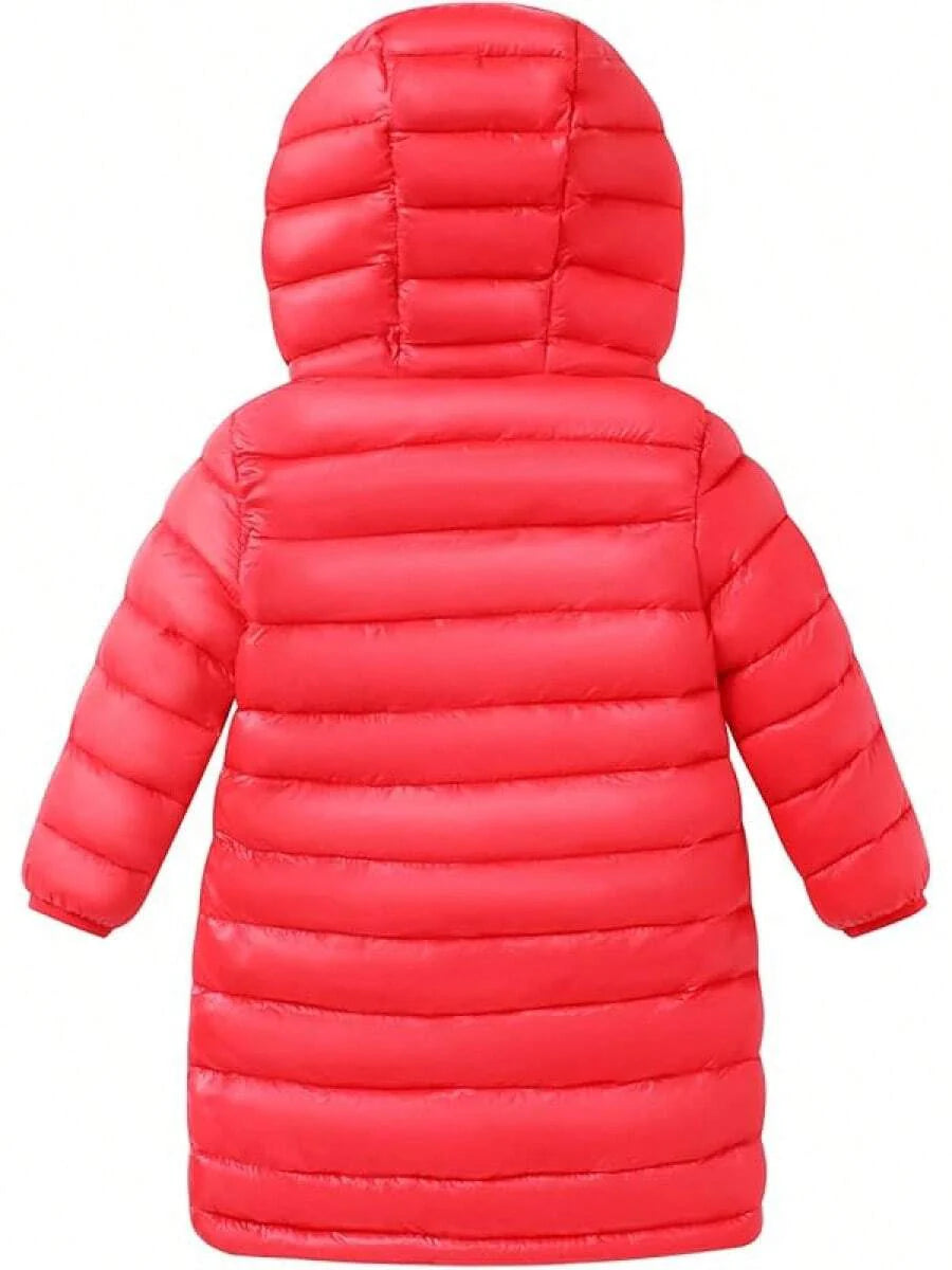 2025 New Model Kids Boy Girl Puffer Jacket Coat Hood Mid Length Light Weight Warm Insulated Padded Classic Solid Winter Outwear