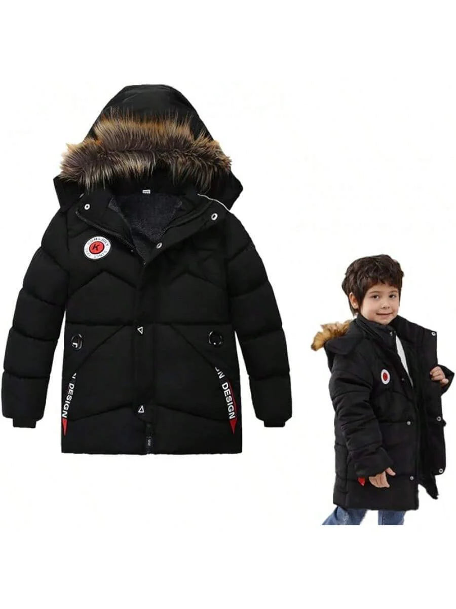 2025 New Model Boys Down Jacket Fur Collar Hood Thick Warm Winter Coat Parka Padded Outerwear 3-6T…