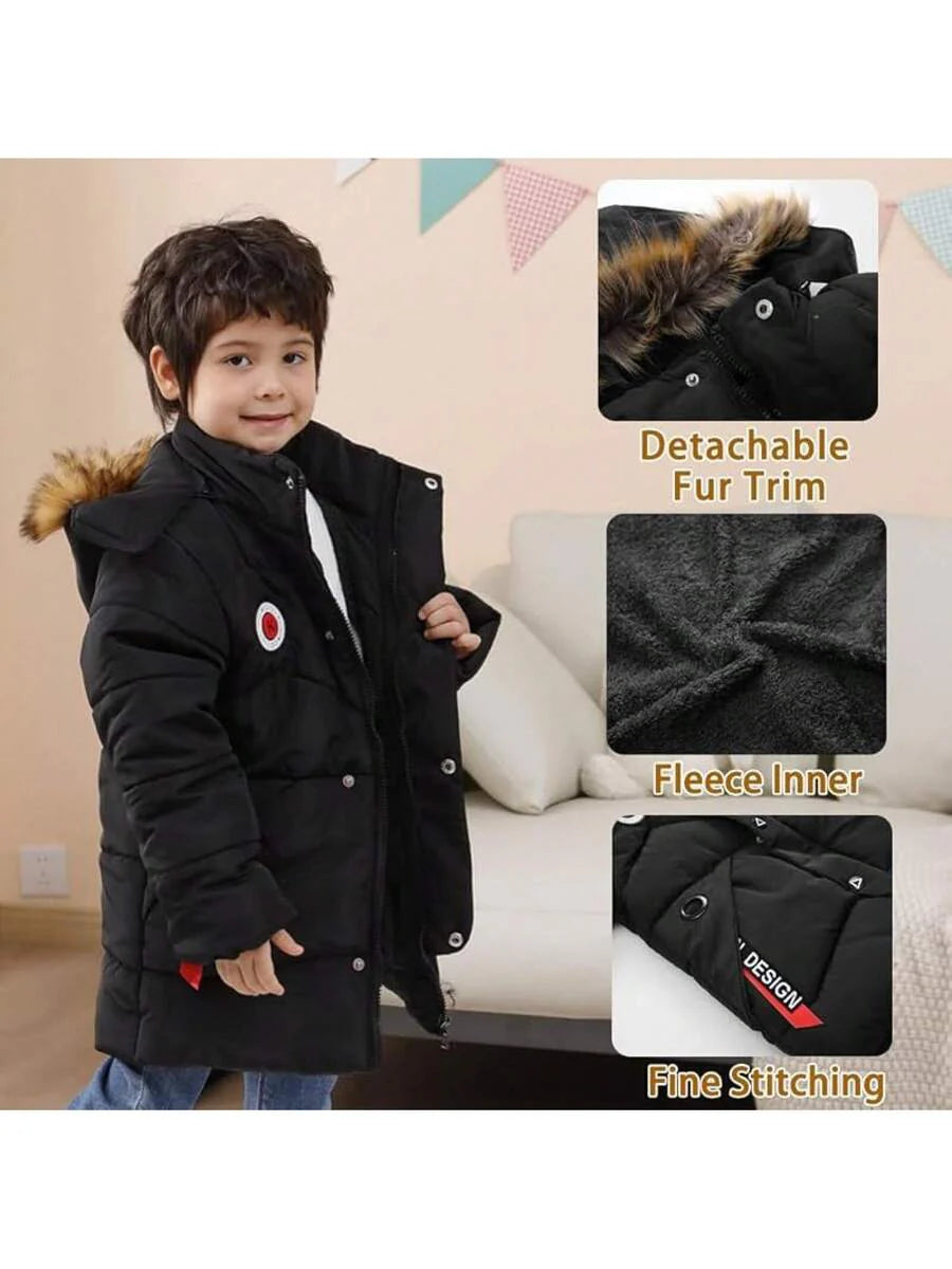 2025 New Model Boys Down Jacket Fur Collar Hood Thick Warm Winter Coat Parka Padded Outerwear 3-6T…