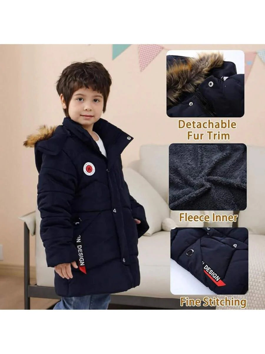 2025 New Model Boys Down Jacket Fur Collar Hood Thick Warm Winter Coat Parka Padded Outerwear 3-6T…