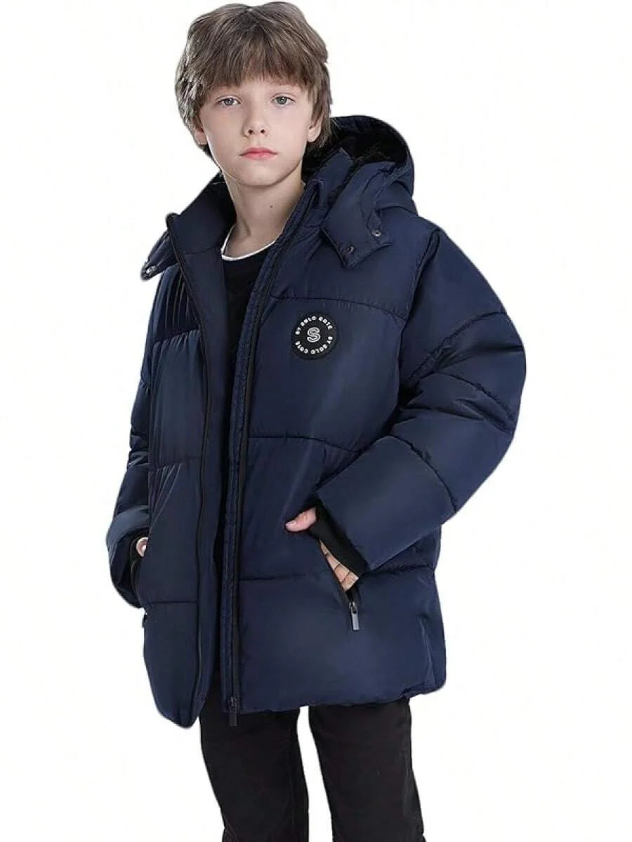 2025 New Model Boys Winter Coat Heavyweight Water-Resistant Windproof Hooded Puffer Jacket For Kids