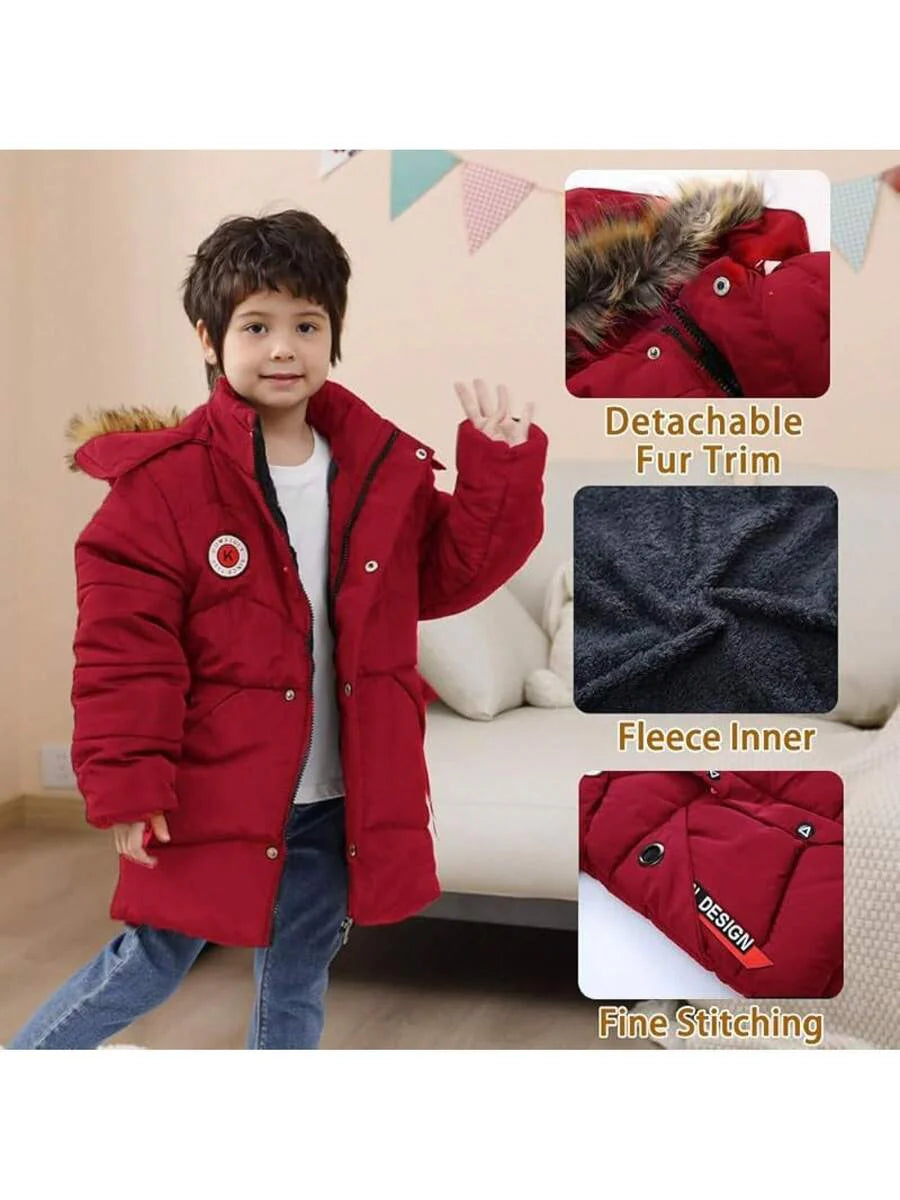 2025 New Model Boys Down Jacket Fur Collar Hood Thick Warm Winter Coat Parka Padded Outerwear 3-6T…
