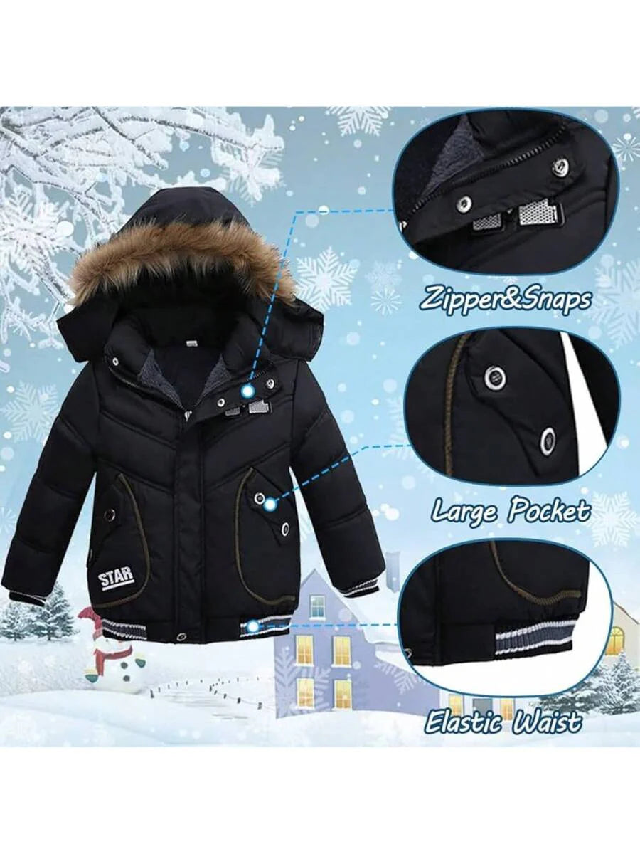 2025 New Model Boys Down Jacket Fur Collar Hood Thick Warm Winter Coat Parka Padded Outerwear 3-6T…
