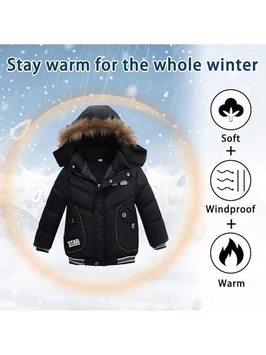 2025 New Model Boys Down Jacket Fur Collar Hood Thick Warm Winter Coat Parka Padded Outerwear 3-6T…